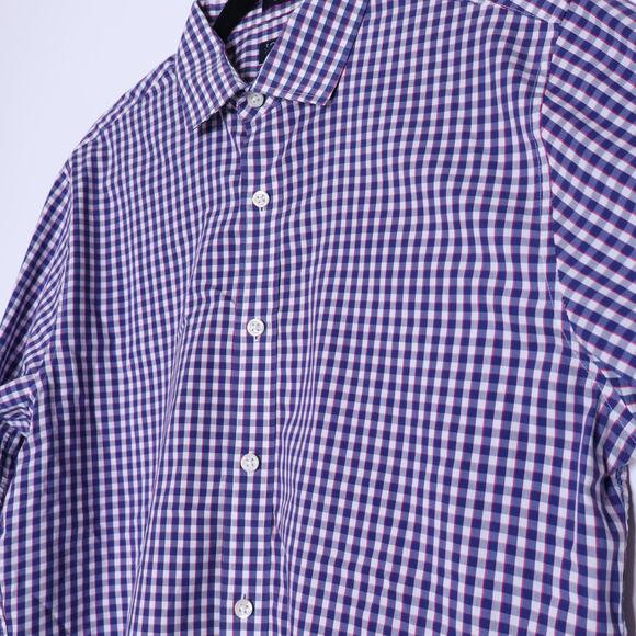 J.CREW Slim Fit Performance Dress Shirt Blue White Gingham Button Up Men's L - Picture 3 of 8